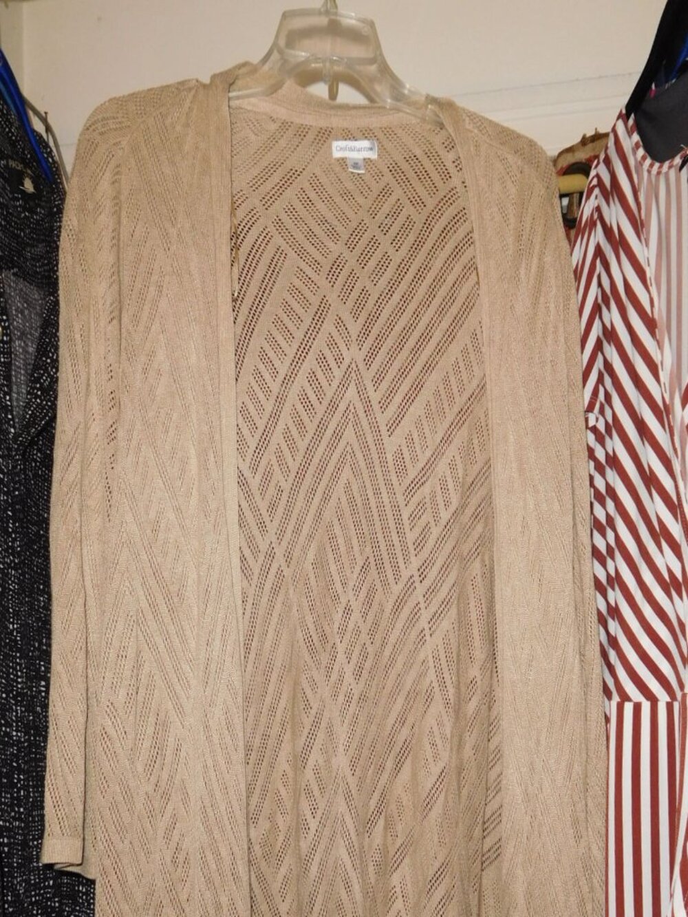3X CROFT & BARROW BEIGE knit sweater over piece cardigan 3/4 SLEEVE OPEN W